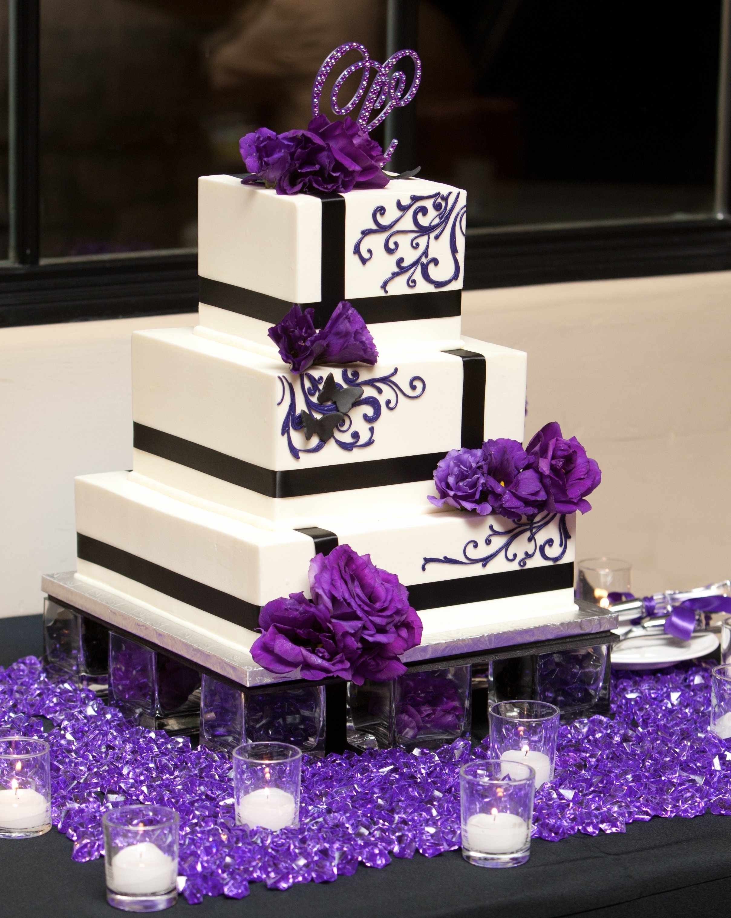 Black and White Wedding Cake Purple