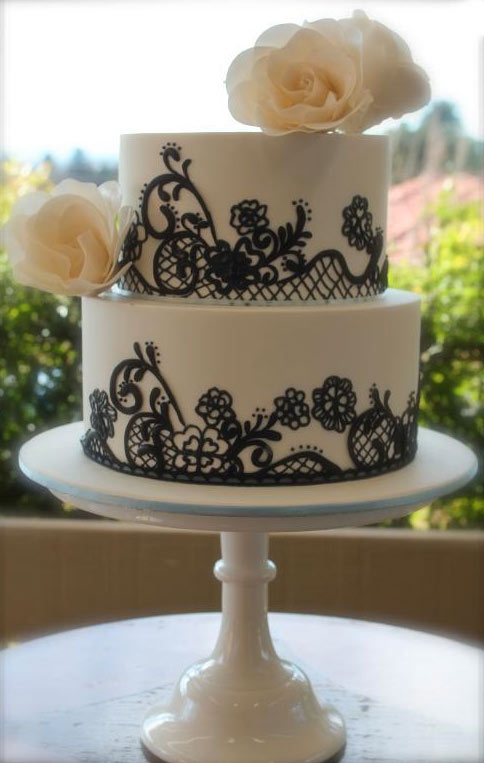 Black and White Wedding Cake with Lace