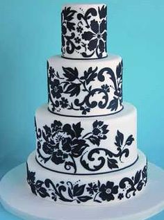 Black Damask Tiffany Blue Wedding Cake