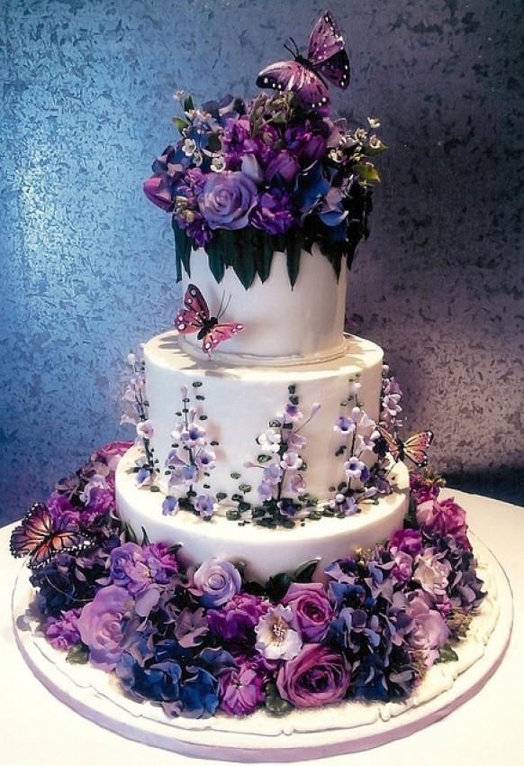 Butterfly and Purple Wedding Cake