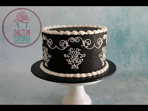 Gold Black White Damask Cake