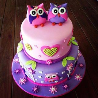 Purple and Pink Owl Cake