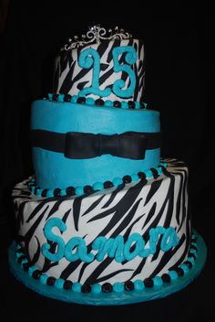 Teal and Zebra Print Birthday Cake