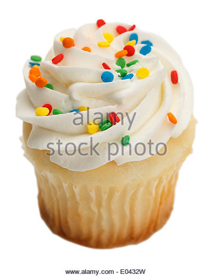 White Cupcakes with Frosting and Sprinkles