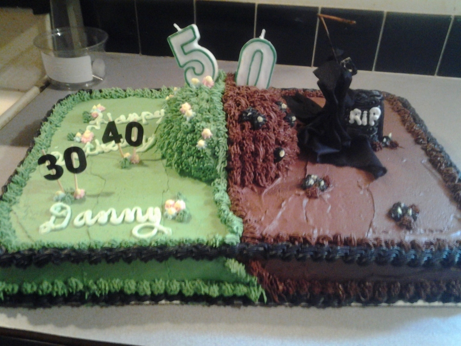 Grim Reaper Over the Hill Birthday Cake