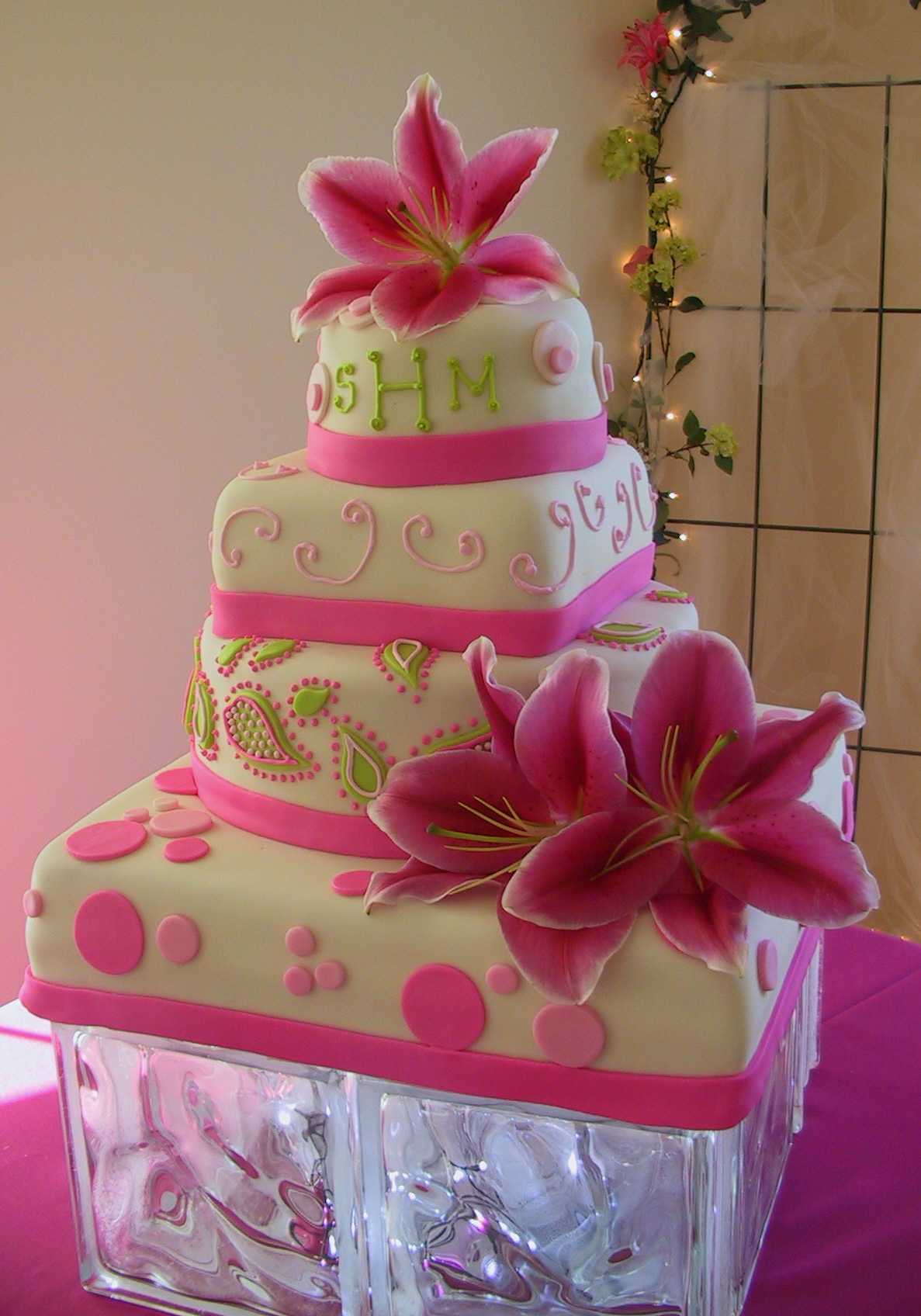 Pink and Lime Green Wedding Cake