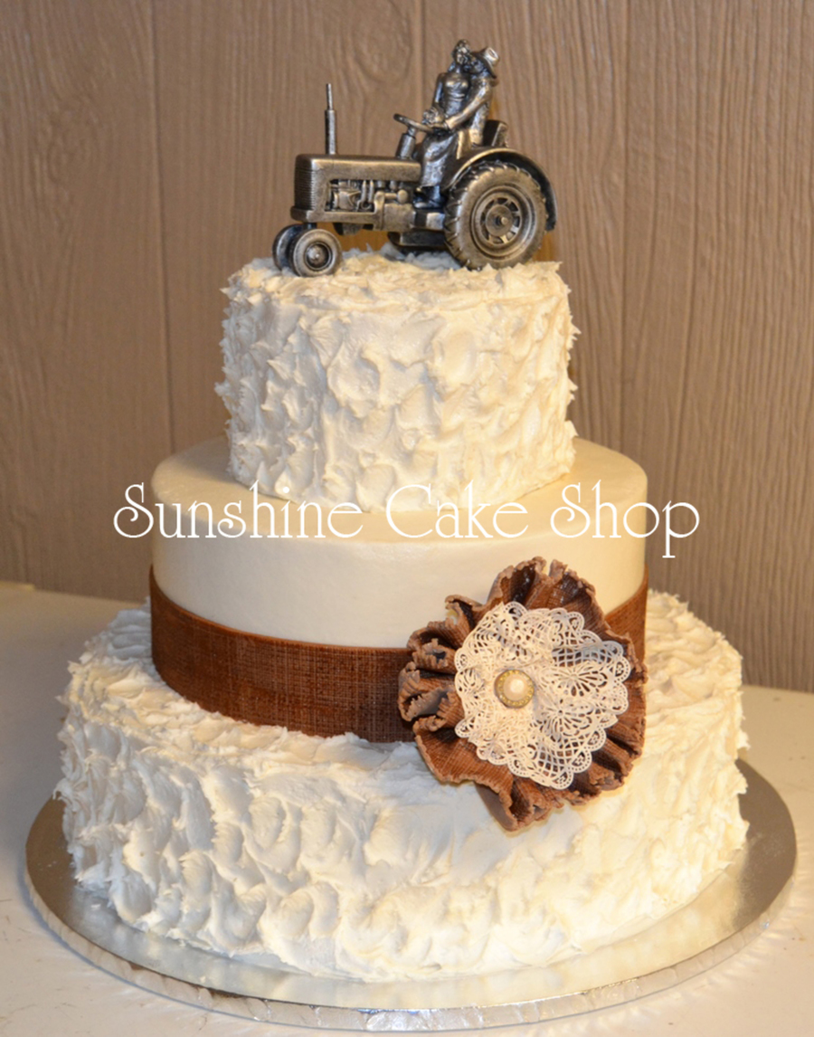 Wedding Cake with Burlap and Lace