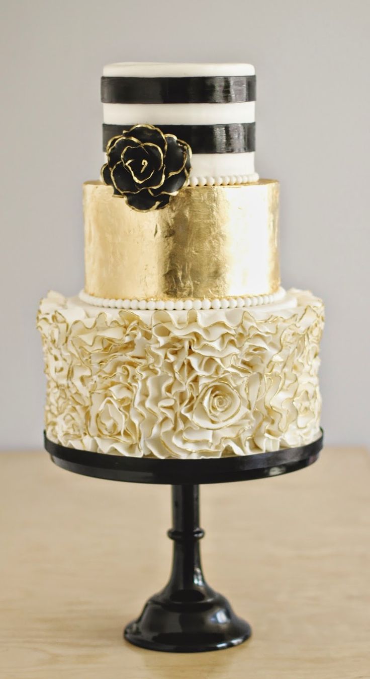 Black and White Gold Wedding Cake