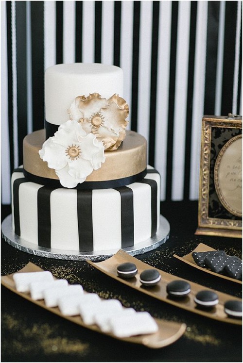 Black and White Gold Wedding Cake