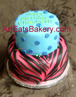 Blue and Pink Zebra Birthday Cake