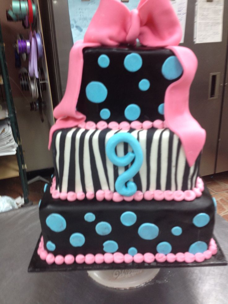 Blue and Pink Zebra Birthday Cake