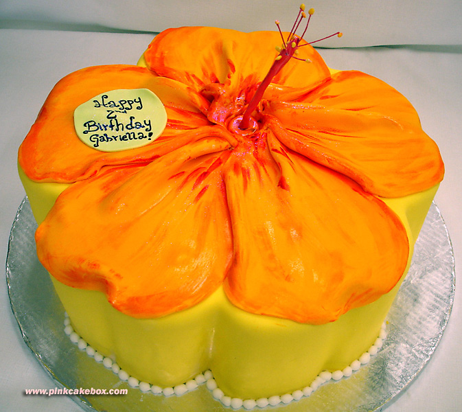 Hawaiian Flowers Happy Birthday Cake