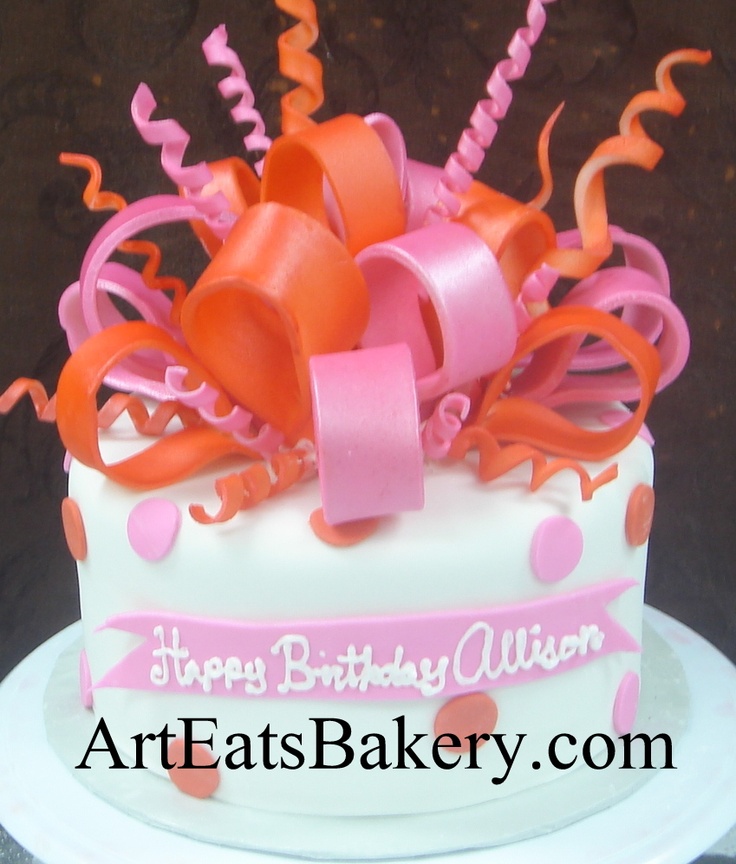 Orange and Pink Polka Dot Birthday Cake