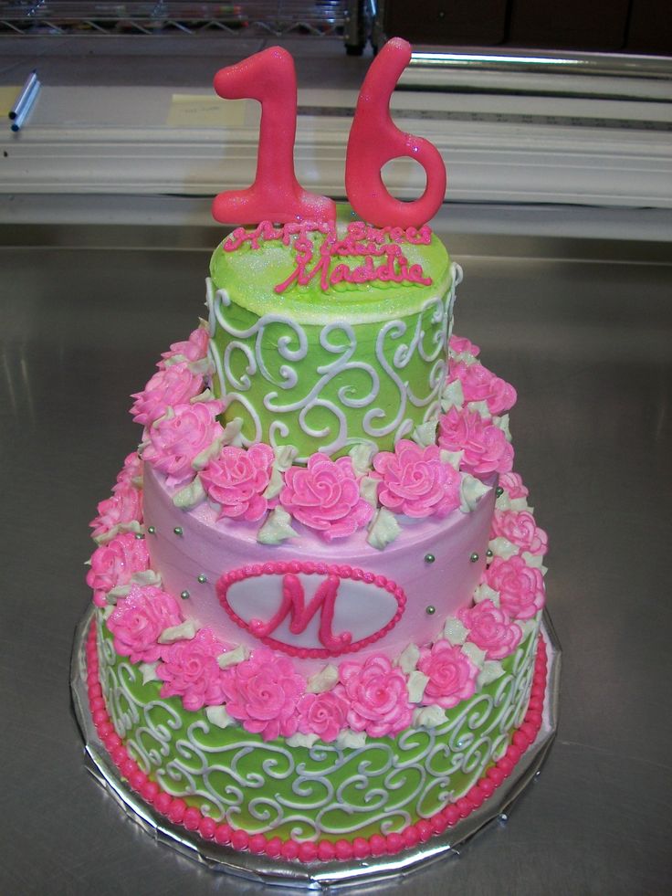 Pink and Green Sweet Sixteen Cake