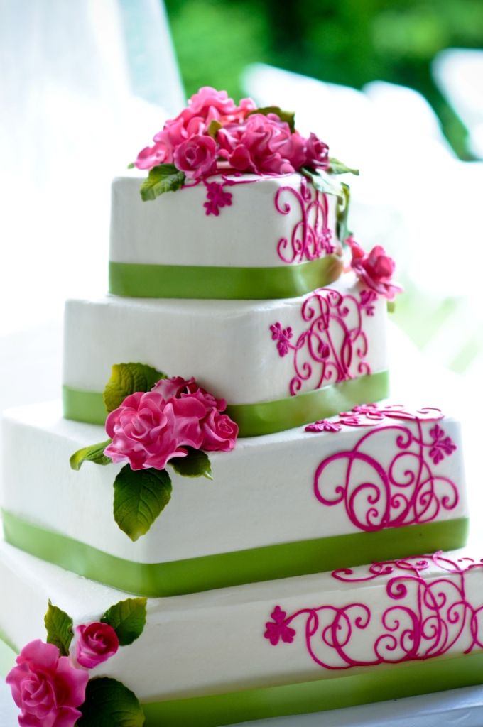 Pink and Lime Wedding Cake