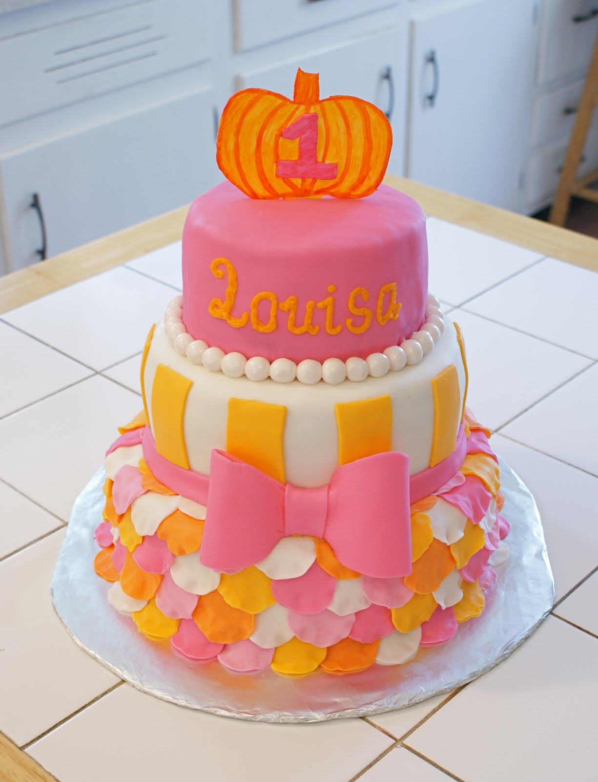 Pink and Orange Pumpkin Birthday Cake