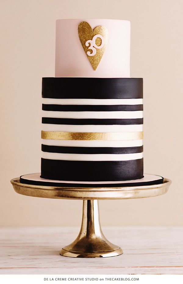 Pink Black and Gold Birthday Cake