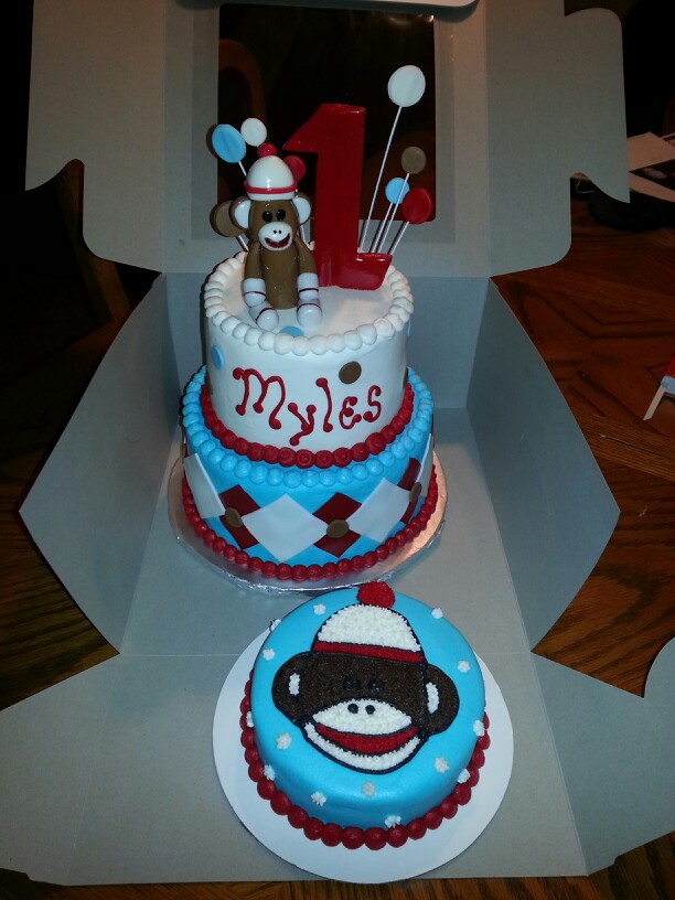 Sock Monkey Birthday Cake