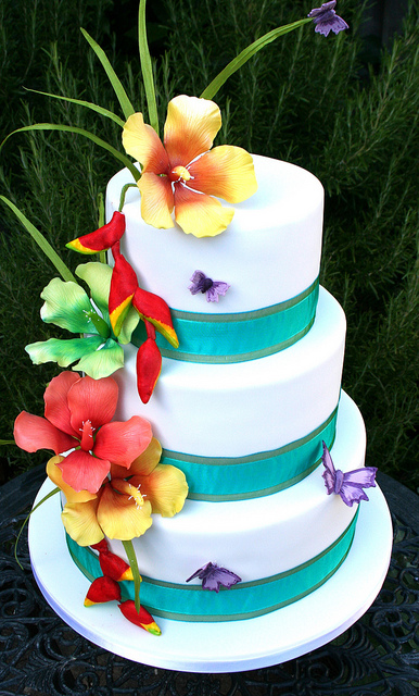 Tropical Flowers Wedding Cake