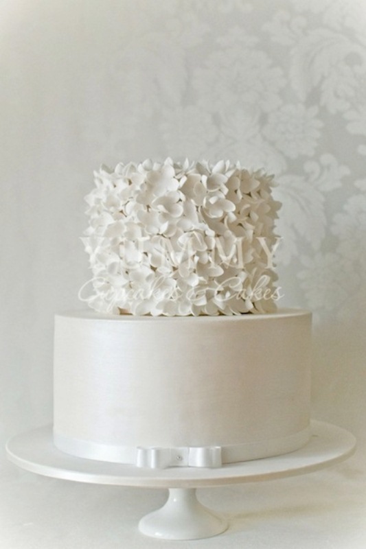 White Wedding Cake with Hydrangeas