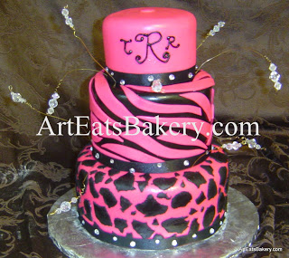 Girls Animal Print Fondant Birthday Cake