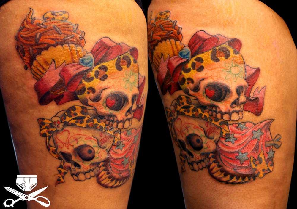 Skull and Leopard Print Tattoo